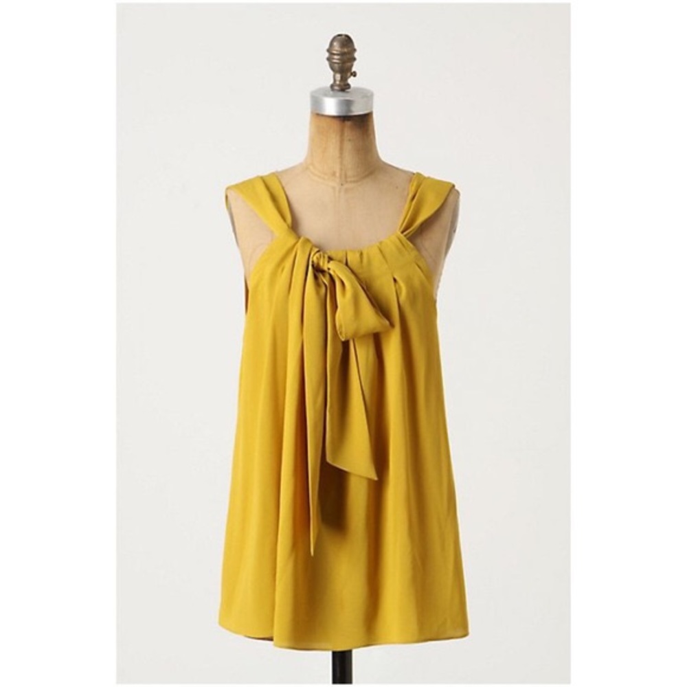 Anthropologie silk mustard sleeveless blouse